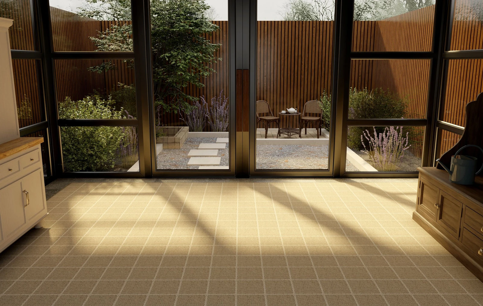 Close-up of the premium texture and weave of a natural wool carpet from a Kaleen collection